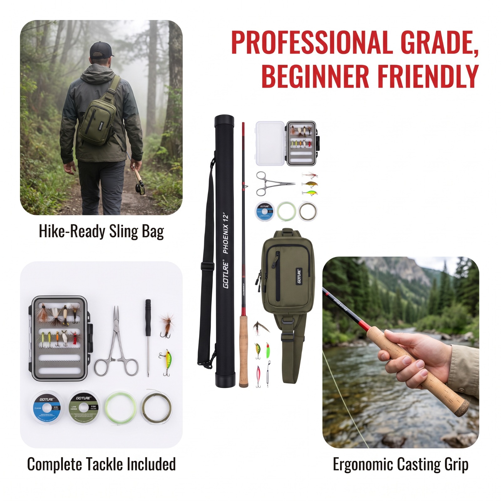 Fly Fishing Set - ชุดคันเบ็ดตกปลาแบบเท็นคาร่า Goture 12 ฟุต 3.6 เมตร