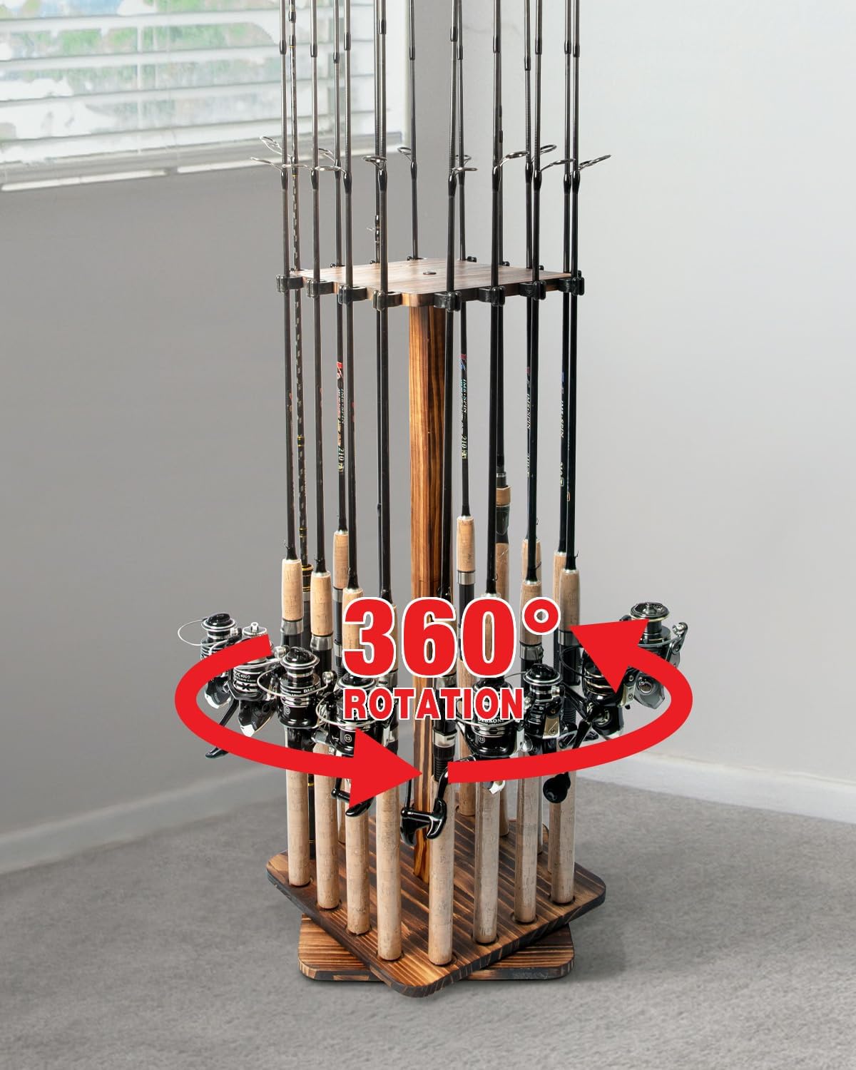 Fishing Equipment Holder - ที่วางเบ็ดตกปลาสำหรับโรงรถชั้นวางคันเบ็ดตกปลาหมุนได้360องศาขาตั้งพื้นสามารถเก็บได้ถึง16แท่ง